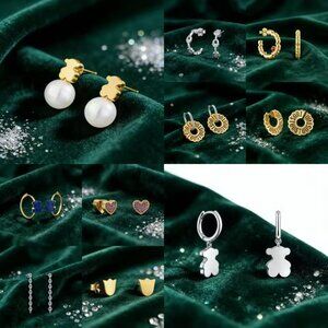 1pcs/1pair TOUS Silver Bear Mini Hoops Gold Pushback S925 Earrings